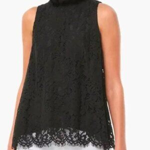 Pomander Place | Black Lace Bow Tie Sleeveless Mason Top Size S